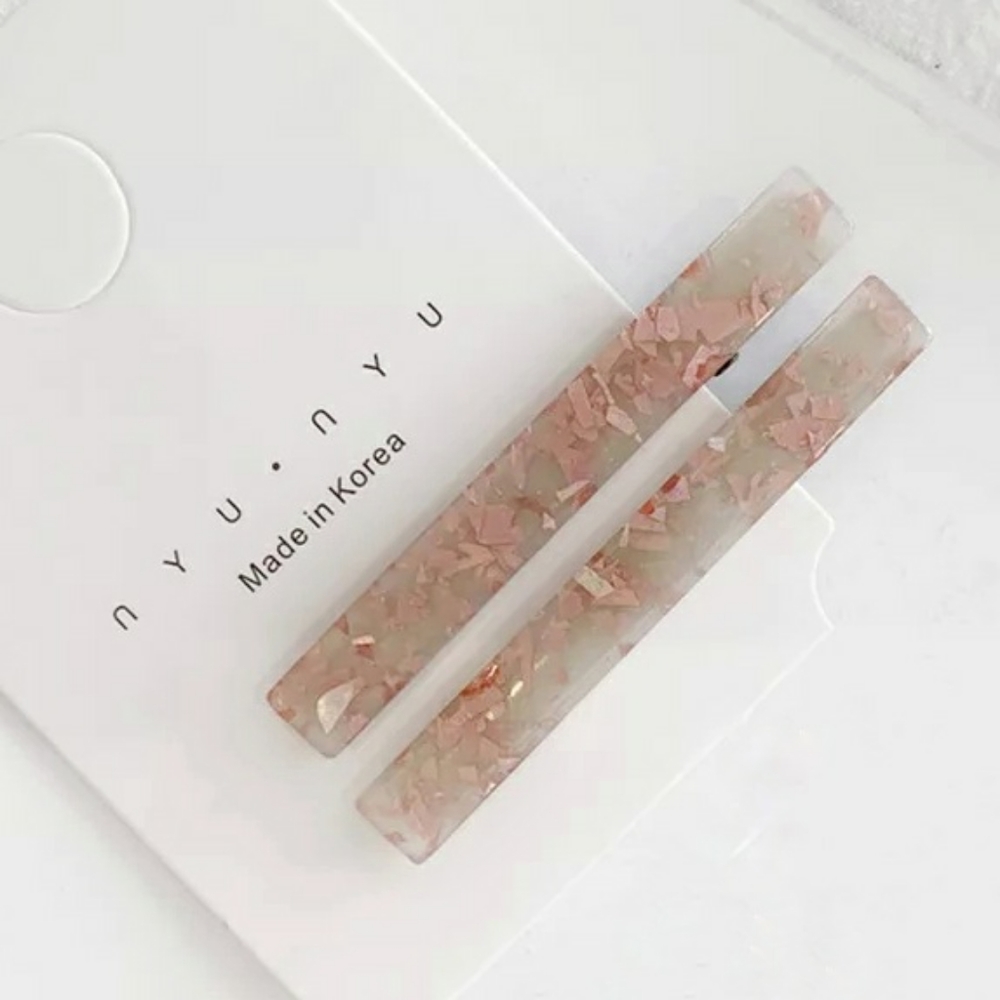 Hair Clips 2 Piece Pink Metallic Flakes